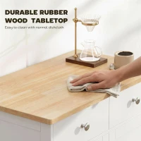 HOMCOM Kitchen Floor Cabinet Side Storage Cupboard Multi-use Sideboard Table with Solid Wood Top, Adjustable Shelf,Drawer for Dining Room, Living Room,Hallway(m-5)