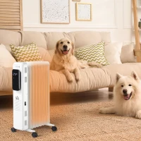 HOMCOM 2180W Oil Filled Radiator with 3 Power Settings, 9 Fin Portable Electric Heater with Adjustable Thermostat, 24H Timer, Safety Cut-off, LED Display, Remote, White(m-2)