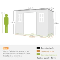 Outsunny Abri de jardin en plastique 10 x 4 pieds, avec plancher, effet bois gris(m-3)