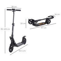 HOMCOM Folding Kick Scooter Hight-Adjustable Urban Scooter w/ Rear Brake, Double Shock Absorption System & 2 Big Wheels, For 14+ Teens Adult, Black(m-3)