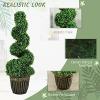 HOMCOM Set of 2 Artificial Plants, Topiary Spiral Boxwood Trees with Pot, for Home Indoor Outdoor Decor, 90cm(m-4)