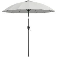 Outsunny 2 m Shanghai Garden Parasol Umbrella with 16 Fibreglass Ribs, Outdoor Parasol Sun Shade with Crank & Tilt, Light Grey(m-10)