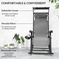 Outsunny Garden Rocking Chair Folding Recliner Outdoor Adjustable Sun Lounger Rocker Zero-Gravity Seat with Headrest Side Holder Patio Deck - Grey(m-5)