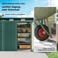 Outsunny Gerätehaus, Metall-Gartenhaus mit Pultdach, 249 x 121 x 166/183 cm, Einfache Montage, mit Doppeltüren, Grün(m-6)