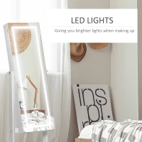 HOMCOM Jewellery Cabinet with LED Light, Lockable Jewellery Organiser with Full-Length Mirror for Bedroom Dressing Room, White(m-5)