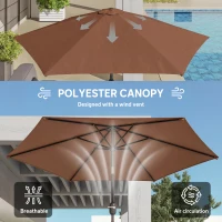 Outsunny 2.6 m Garden Parasol Umbrella with Aluminium Pole, Outdoor Patio Umbrella with Tilt and Crank, Vent, Coffee(m-6)
