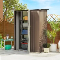 Outsunny 5ft x 3ft Garden Storage Shed, Outdoor Metal Shed with Sloped Roof, Lockable Door for Tools, Equipment, Brown(m-2)