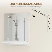 HOMCOM Badspiegel 50 x 60 cm Wandspiegel mit Regal, Badezimmerspiegel für Eingangsbereich, Flur, Weiß(m-5)