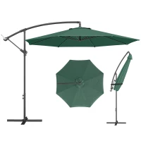 Outsunny 3 m Overhanging Cantilever Parasol, with Cross Base - Dark Green(m-10)