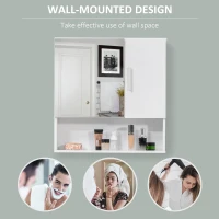 kleankin Wall Mounted Bathroom Mirror Cabinet, Modern Storage Cupboard Organizer with Double Doors and Adjustable Inner Shelf, White(m-4)