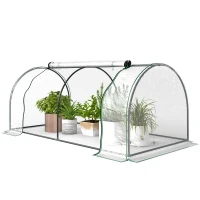 Outsunny Small Tunnel Greenhouse, Green Grow House for Outdoor Garden, Steel Frame, Transparent, 200 x 100 x 80cm(m-11)