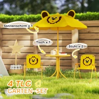 AIYAPLAY Gartenmöbel-Set für Kinder, Stühle, Tisch, Sonnenschirm, Löwen-Design, Gelb(m-4)