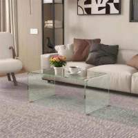 HOMCOM Stabiler Couchtisch aus Glas, einteiliges Design, schlicht und modern, 80 x 45 x 35 cm, Transparent(m-2)