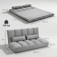 HOMCOM Bodensofa klappbar Schlafsofa mit 3-stuhfig verstellbar Rückenlehne Hellgrau(m-3)