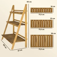 Outsunny Soporte para Plantas de Madera de 3 Niveles Estantería para Plantas Plegable Soporte para Macetas 80x37x93 cm Natural(m-3)
