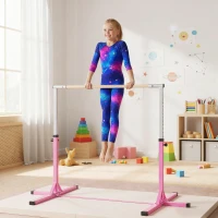 HOMCOM Gymnastikstange für Kinder, höhenverstellbar Turnreck Reckstange, Reck Turnstange für Indoor & Outdoor aus Holz & stabile Stahlkonstruktion bis 75 kg belastbar, für 3+ Kinder, Rosa(m-2)