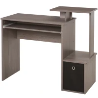 HOMCOM Computer Desk with Keyboard Tray, Fabric Drawer and Storage Shelf for Home Office, Study Workstation, Grey(m-11)