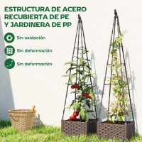 Outsunny Jardinera con Enrejado Metálico para Plantas Trepadoras Maceta de PP con Orificios de Drenaje y Tapones 40x40x175 cm(m-7)