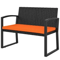 Outsunny Two-Seater Rattan Garden Bench - Orange(m-11)