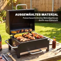 Outsunny Holzkohlegrill aus Stahl tragbarer BBQ Smoker mit Deckel verstellbare Lüftung zweistufige Kohlepfanne Thermometer(m-7)