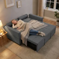 HOMCOM Sofá convertible 2 plazas 3 en 1 sofá cama con cama nido doble respaldo regulable 2 cojines 80,5x137,5x84cm gris(m-5)