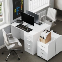 HOMCOM Computer Desk with Drawers, Dressing Table, High Gloss Home Office Writing Workstation, White(m-6)