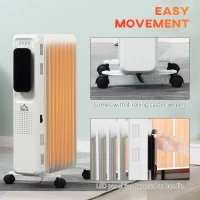 HOMCOM 2180W Oil Filled Radiator with 3 Power Settings, 9 Fin Portable Electric Heater with Adjustable Thermostat, 24H Timer, Safety Cut-off, LED Display, Remote, White(m-8)