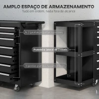 HOMCOM Carrinho de Ferramentas com 7 Gavetas Estante de 3 Níveis Removível Sistema de Fecho Central Asa 2 Rodas com Travão Preto(m-4)