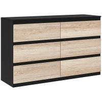 HOMCOM Kommode 6 Schubladen Aufbewahrungsmöbel grifflose minimalistischem Design 120 x 39 x 75 cm schwarz und Naturholz