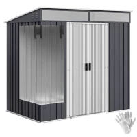 Outsunny Abrigo de Jardim 2 m² 195x122x181,5 cm Abrigo de Armazenamento Metálico com Porta de Correr e 2 Janelas Cinza Escuro(m-10)