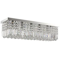 HOMCOM Modern Crystal Ceiling Light Square Crystal Chandelier, E14 Base, 80 x 25 x 23cm, for Living Room, Dining Room, Hall, Silver(m-9)