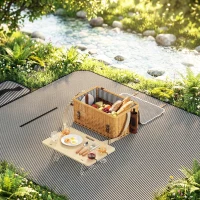 Outsunny Cesta da Pic Nic per 4 Persone con Tavolino e Cavatappi, in Vimini, 51x33x25 cm, Marrone Chiaro(m-2)