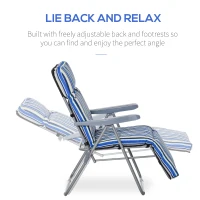 Outsunny Set of 2 Outdoor Reclining Garden Sun Lounger with Cushioned Seat Foldable Adjustable Recliner Blue and White(m-6)