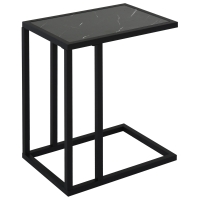 HOMCOM C-Shaped End Table, Sofa Side Table with Marble-Effect Top Metal Frame, Narrow Coffee Table for Living Room, Black