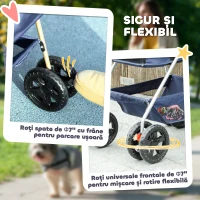 PawHut Cărucior pentru Animale de Companie 3 în 1 cu 4 Roți și Geantă de Transport Detașabilă, 76x50x102 cm, Albastru(m-7)