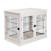 PawHut Dog Crate, Furniture Style Puppy Cage End Table, Pet Kennel House with 3 Doors, White 81 x 58.5 x 66 cm(m-1)