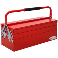 DURHAND Metal Tool Box 3 Tier 5 Tray Professional Portable Storage Cabinet Workshop Cantilever Toolbox with Carry Handle, 56cmx20cmx34cm, Red(m-1)