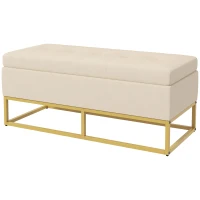 HOMCOM Sitzbank mit Stauraum, dekorative Knopfheftung, Flanelloptik, goldfarbene Stahlbeine, 110 x 47 x 46,5 cm(m-10)