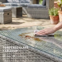 Outsunny 6‑teiliges Gartenset aus Polyrattan, platzsparende Sitzgruppe mit Sofa, Sesseln, Tisch und Fußhockern, Dunkelgrau(m-4)