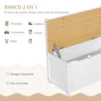 HOMCOM Mesa y Sillas Infantiles de 4 Piezas Mesa Infantil con 2 Sillas y Banco con Almacenaje Juego de Muebles para Actividades para Niños de +3 Años para Dormitorio Sala de Juegos Blanco y Natural(m-7)