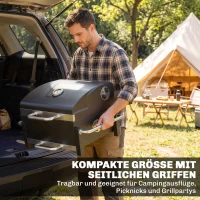 Outsunny Holzkohlegrill aus Stahl tragbarer BBQ Smoker mit Deckel verstellbare Lüftung zweistufige Kohlepfanne Thermometer(m-4)