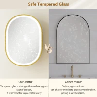 HOMCOM Armadio bagno con specchio LED anti-appannamento e ripiani regolabili, Dorato(m-4)