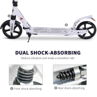HOMCOM Folding Kick Scooter, Adjustable Ride On Scooter with 200mm Big Wheels and Double Shock Absorption, Urban Scooter for 14+ Teens Adult- White(m-7)