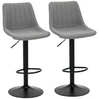 HOMCOM Adjustable Set of 2 Bar Stools, Counter Height Barstools, 360° Swivel Tall Stools with Footrest for Home Pub, Grey(m-10)