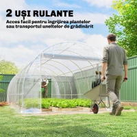 Outsunny Seră tunel 3x6x2 m cu uși rulabile, cadru din oțel și acoperire anti-UV din PE, transparentă(m-6)