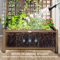 Outsunny Jardinieră Ridicată pentru Exterior cu Spalier și Bară Superioară, Jardinieră din Lemn de Brad cu Găuri de Drenaj pentru Flori și Legume, pentru Grădină și Balcon, Cafeniu Întunecat(m-6)
