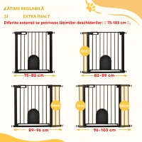 Pawhut Bariera Reglabila Caini – Cu Usa Mica & inchidere Automata, Negru(m-7)