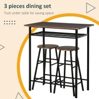 HOMCOM Bar Table Set, Bar Table and Stools Set, Footrest and Storage Shelf, for Kitchen, Dining Room, Pub, Cafe, Black and Oak(m-4)
