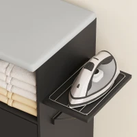 HOMCOM Mobile Asse da Stiro con Piano d'Appoggio Effetto Lino, 3 Ripiani a Cubo e Guida, 127x42.5x99 cm, Nero(m-9)