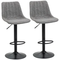 HOMCOM Adjustable Set of 2 Bar Stools, Counter Height Barstools, 360° Swivel Tall Stools with Footrest for Home Pub, Grey(m-1)